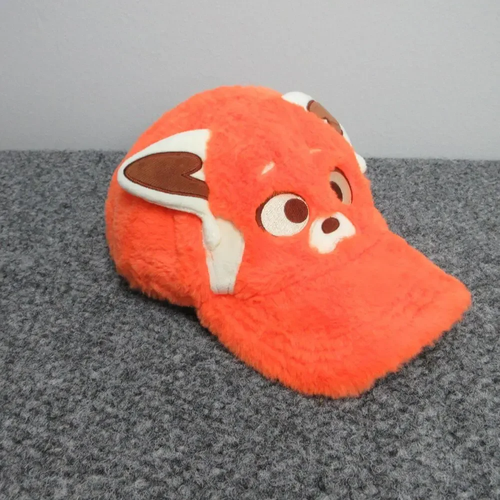 Turning Red Disney Hat Baseball Cap One Size Unisex Kids Orange Velour Faux Fur